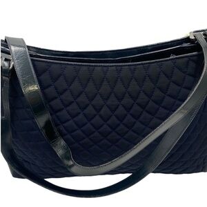 Bally Vintage Y2k Blue‎ Quilted Fabric and Leather Shoulder Bag, Black Lining